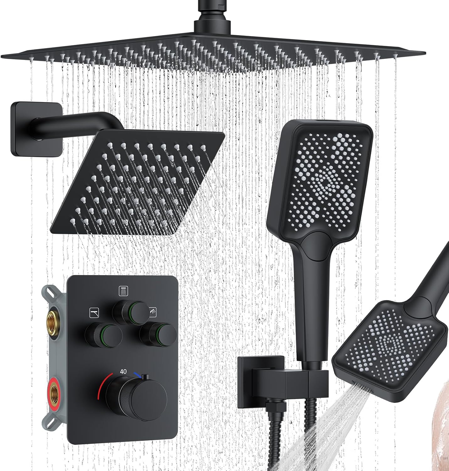 KOJOX Matte Black Thermostatic Shower System for Luxurious Showers