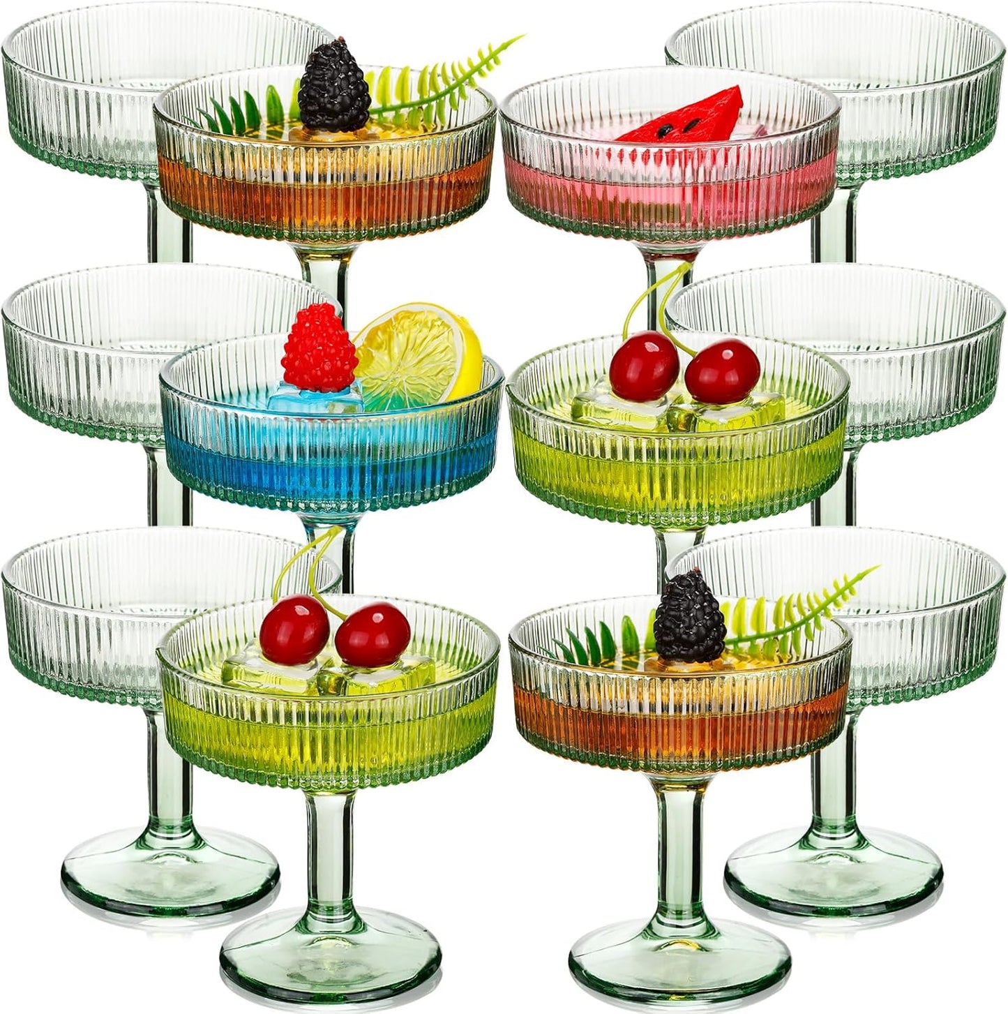12 Pcs Ribbed Vintage Coupe Glasses for Elegant Cocktails