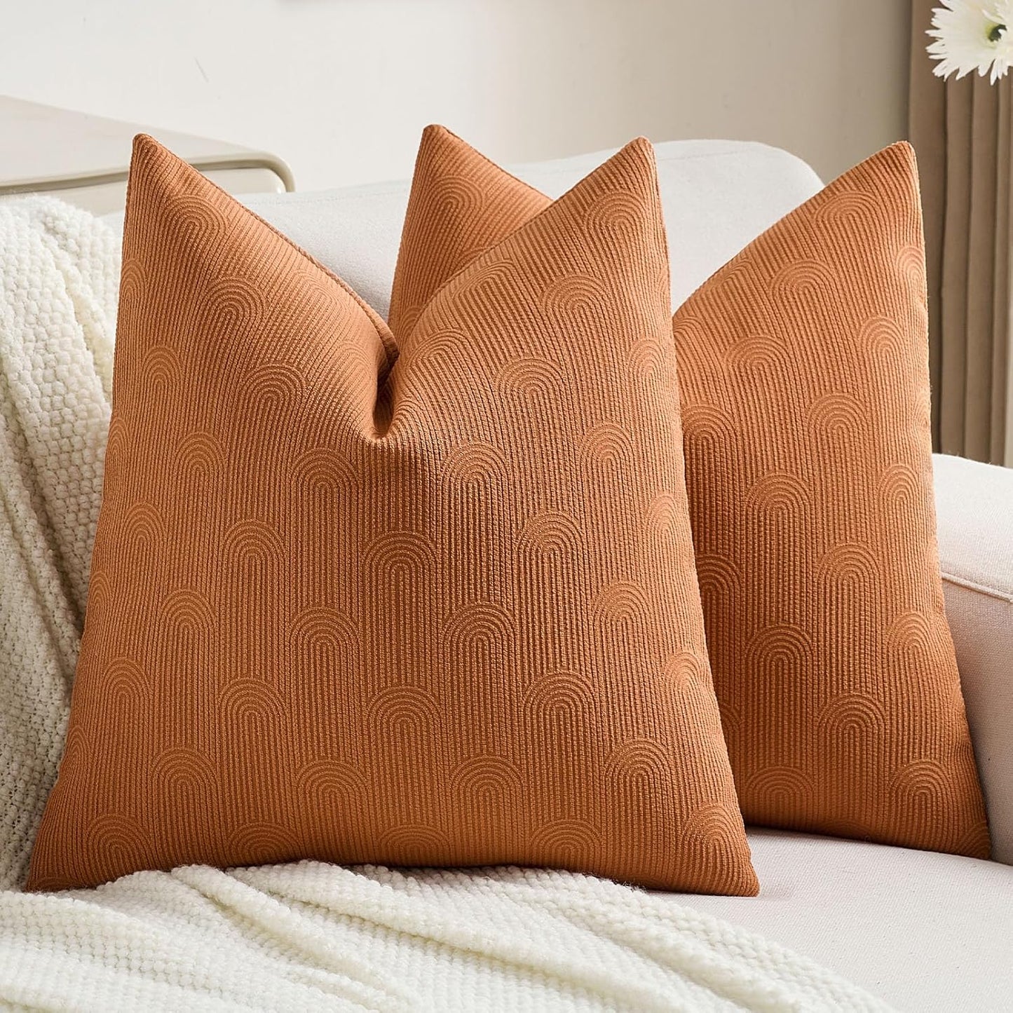 FUTEI Burnt Orange Chenille Decorative Throw Pillow Covers Set