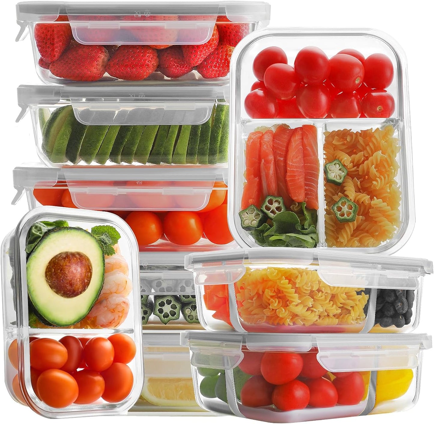 Bayco 9 Pack Glass Meal Prep Containers for Food Storage