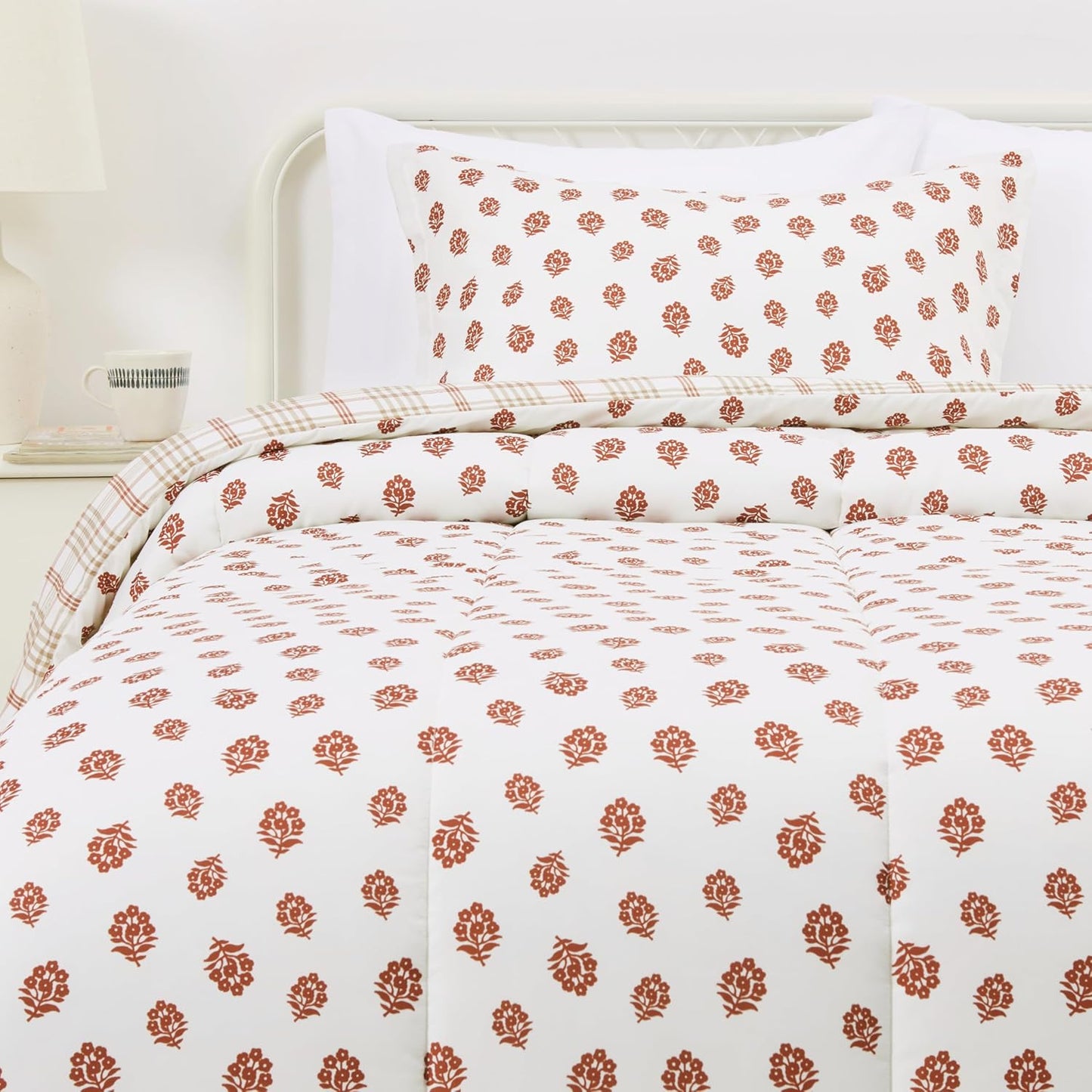 Lightweight Microfiber Comforter Set in Off White Floral Design