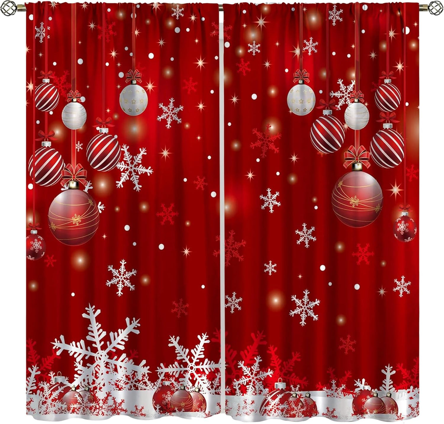 Glitter Snowflake Christmas Curtains Set by YCness