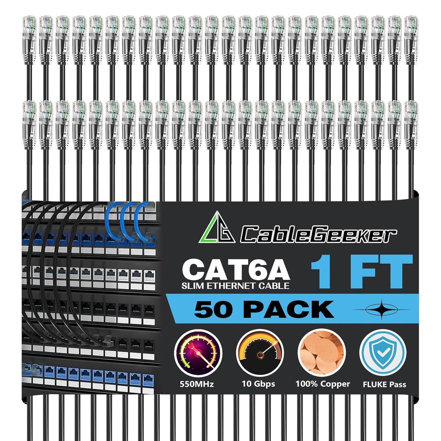 CableGeeker Cat6a Patch Cables 1ft - Slim and Flexible Design