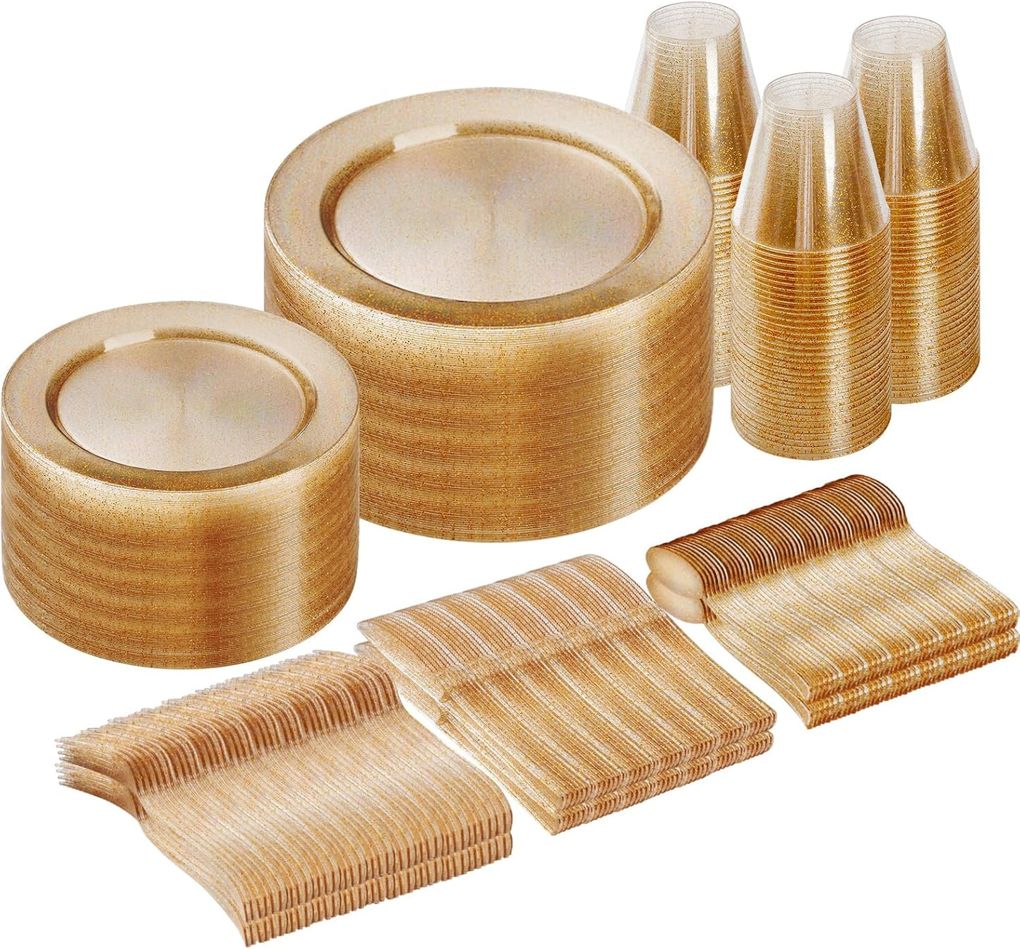Goodluck 300 Piece Gold Glitter Disposable Plates for Parties