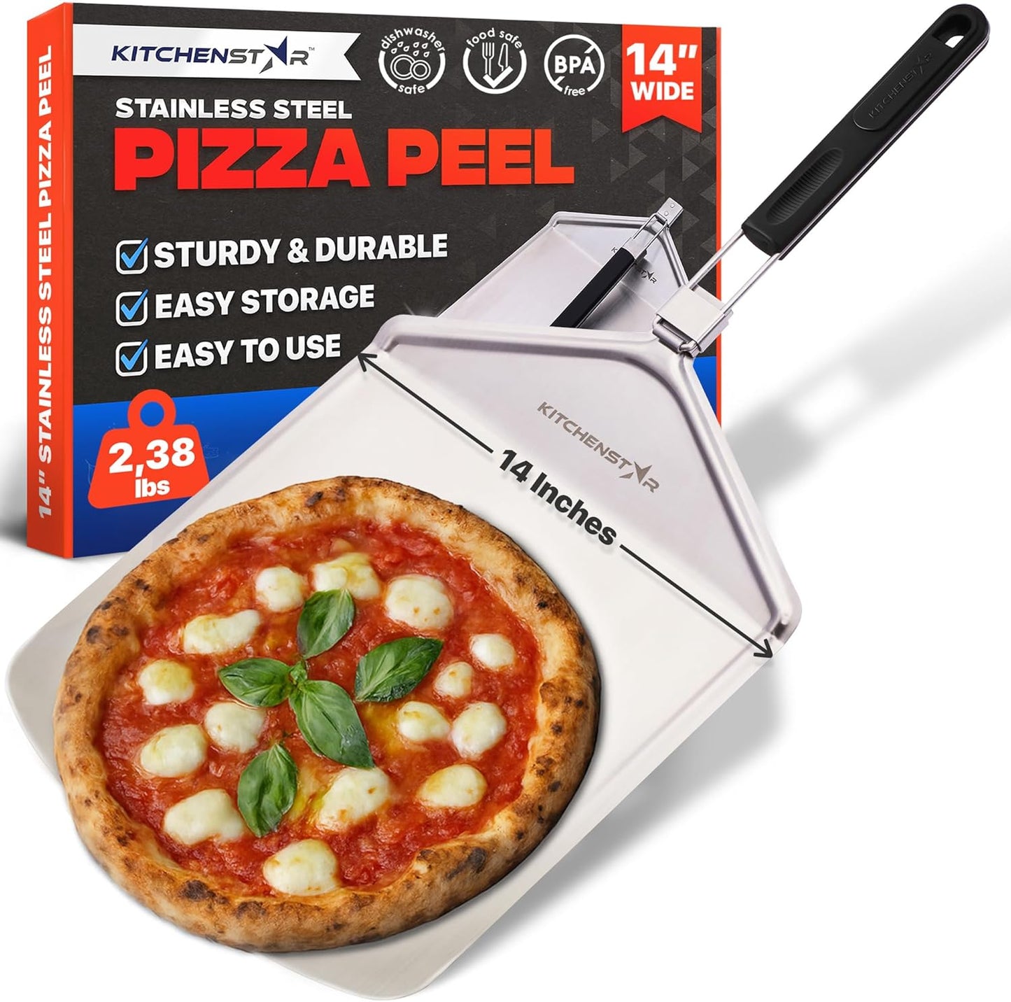 KitchenStar Stainless Steel Pizza Peel for Effortless Pizza Transfer