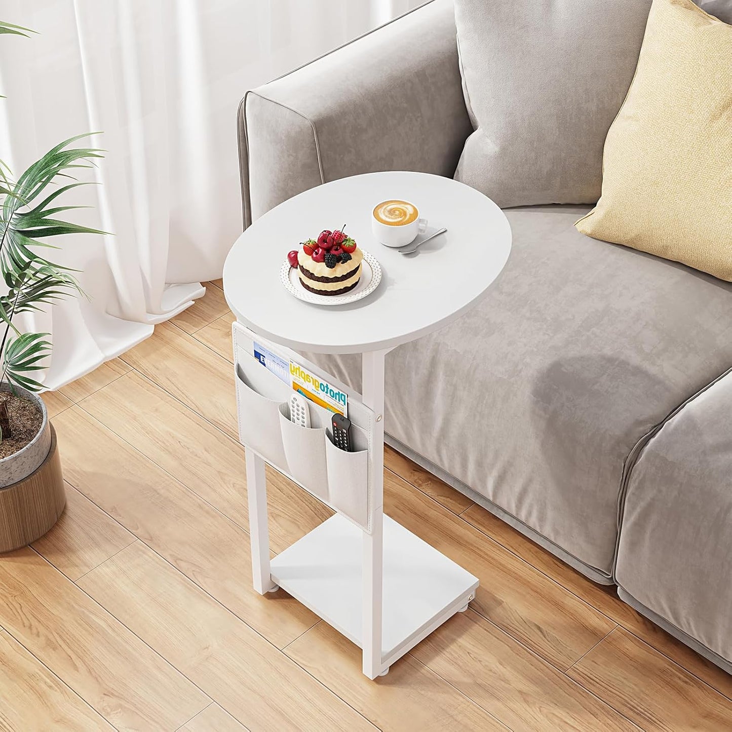 Compact White Sofa Side Table - Space Saver!