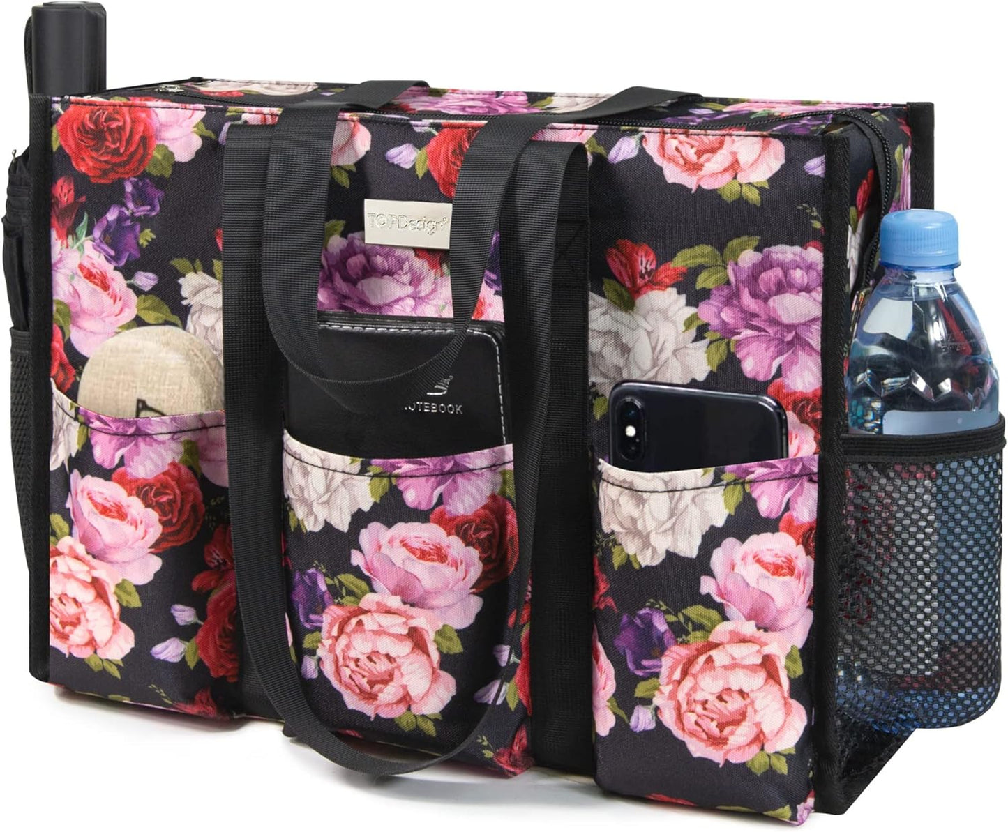 Utility Water Resistant Tote Bag with 13 Pockets for Women
