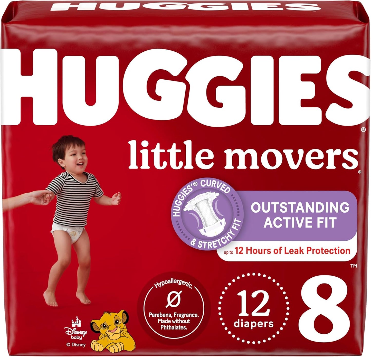 Huggies Size 8 Little Movers Diapers, 46+ lbs, 12 Ct