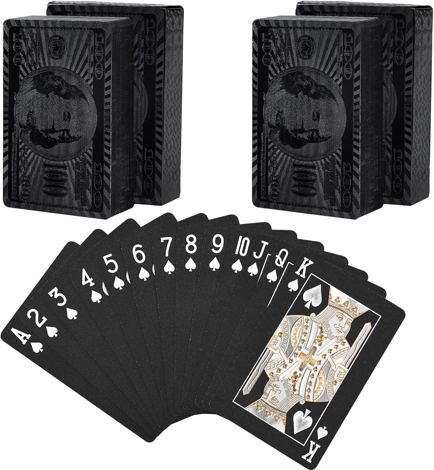 Waterproof Black Dollar Pattern Playing Cards - Set of 2 for Endless Fun!
