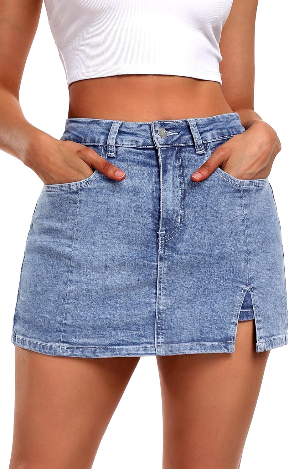 ELLEVEN Womens Side Slit Denim Skort for Stylish Comfort