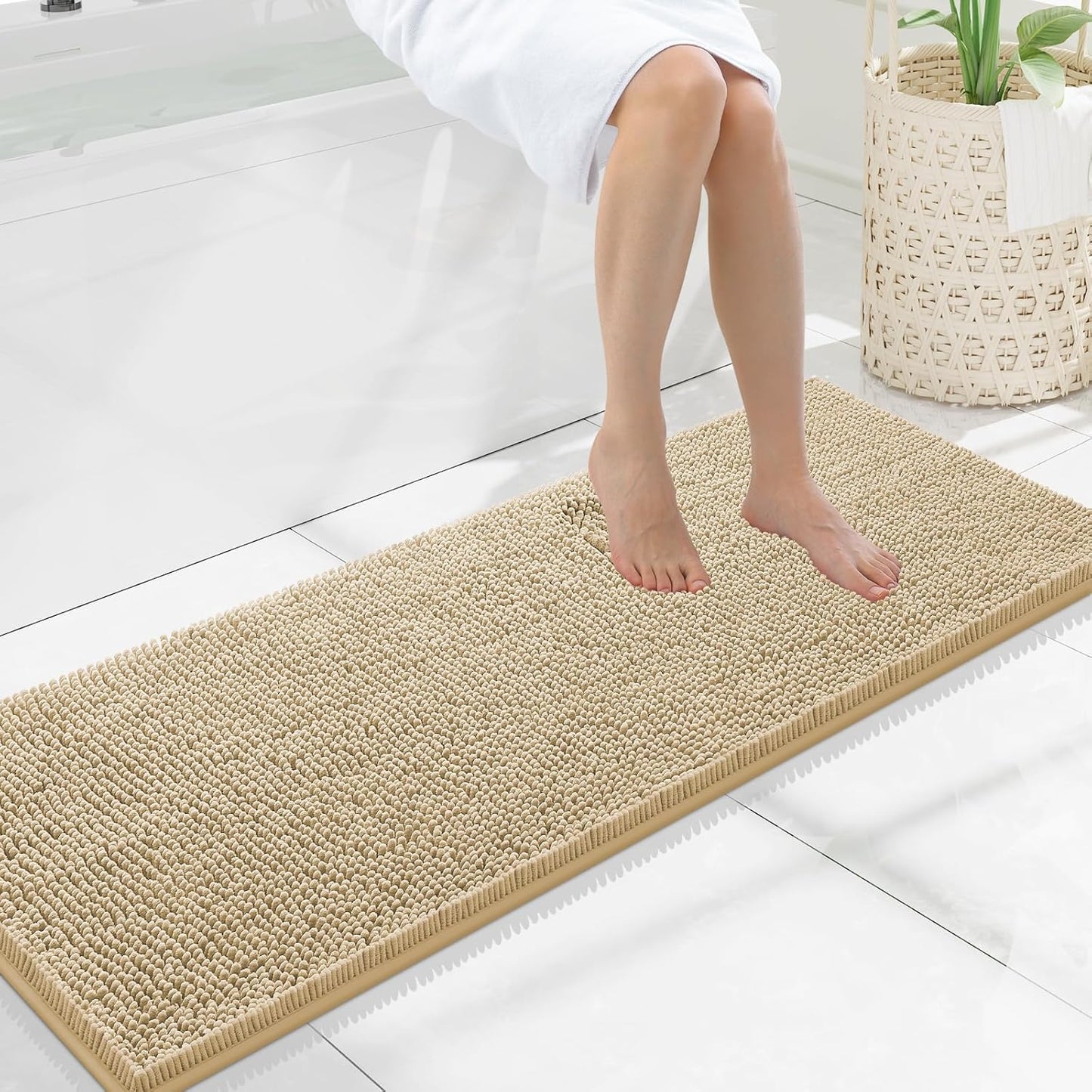 Smiry Luxury Chenille Bathroom Rugs - Soft, Absorbent, Non-Slip