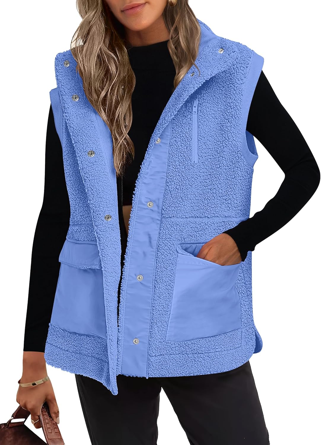 Womens Fleece Vest Loose Warm Button Down Fall Fuzzy Sherpa Jackets