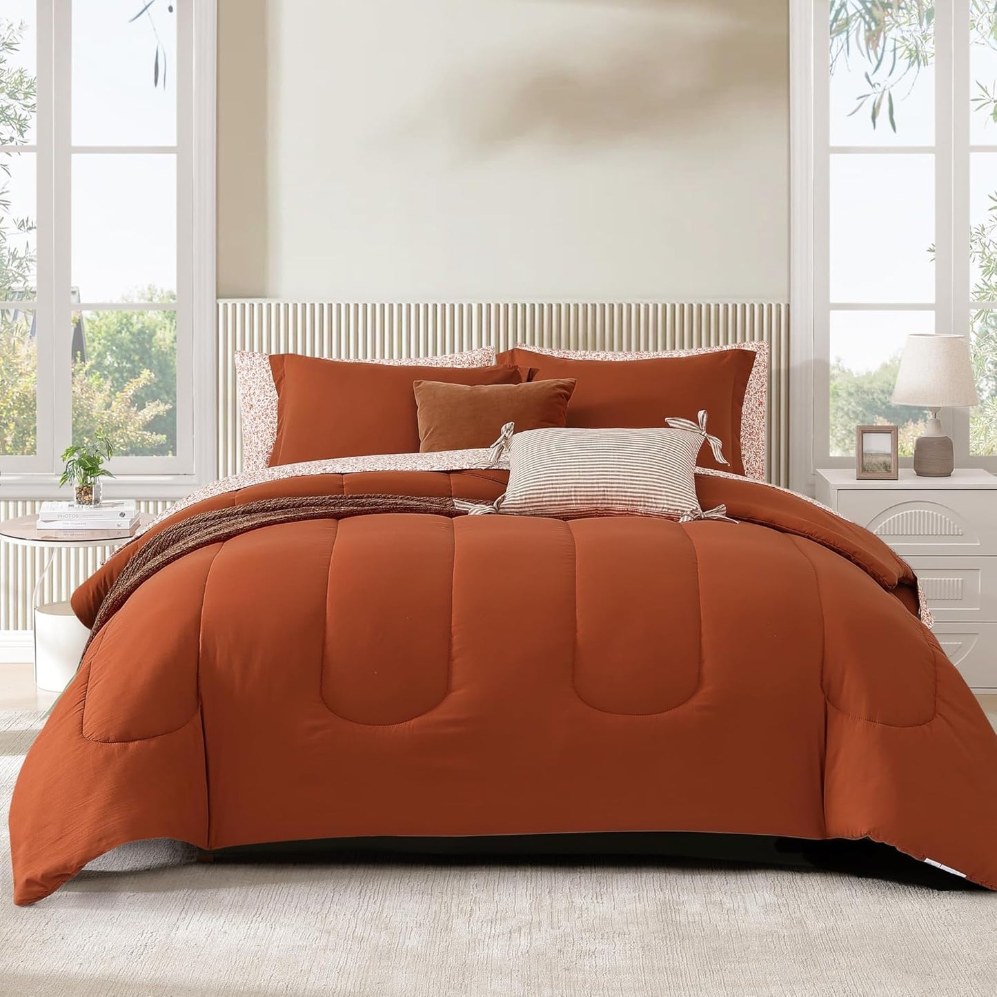 Monbix Queen Comforter Set - 7 Pieces for Cozy All Seasons