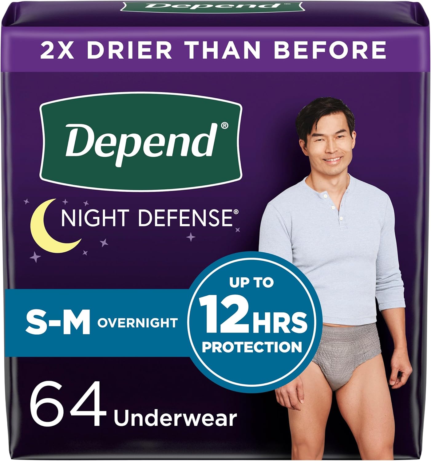 Depend Night Defense Men's Incontinence Underwear, 64 Count