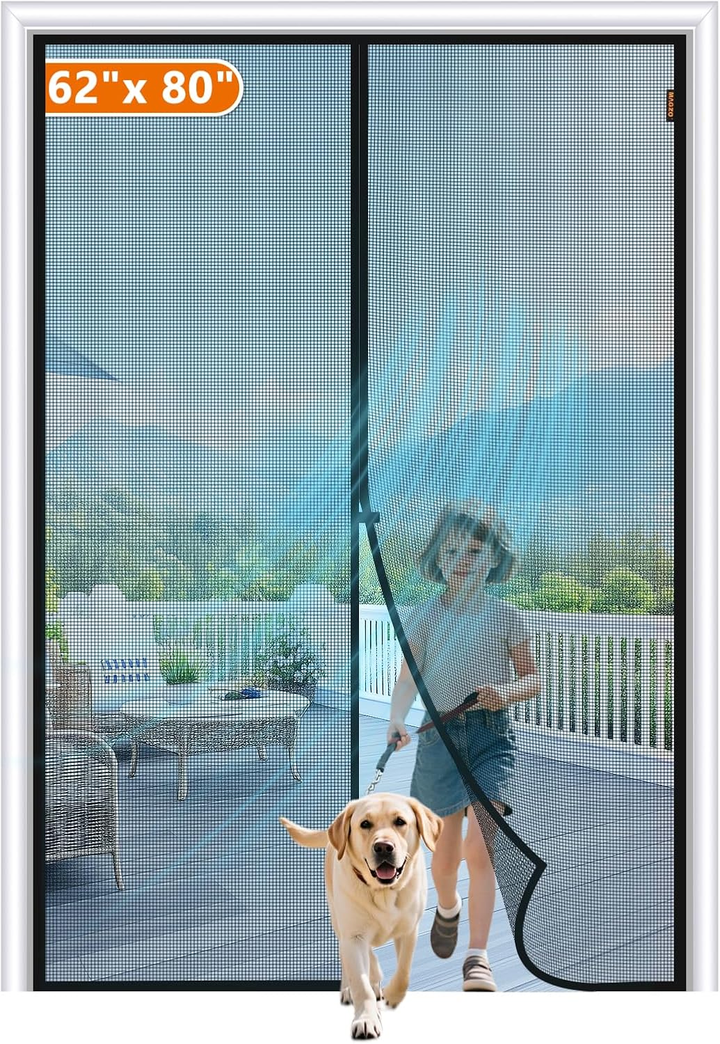 MAGZO Magnetic Screen Door for 62 x 80 Inch Door Sizes
