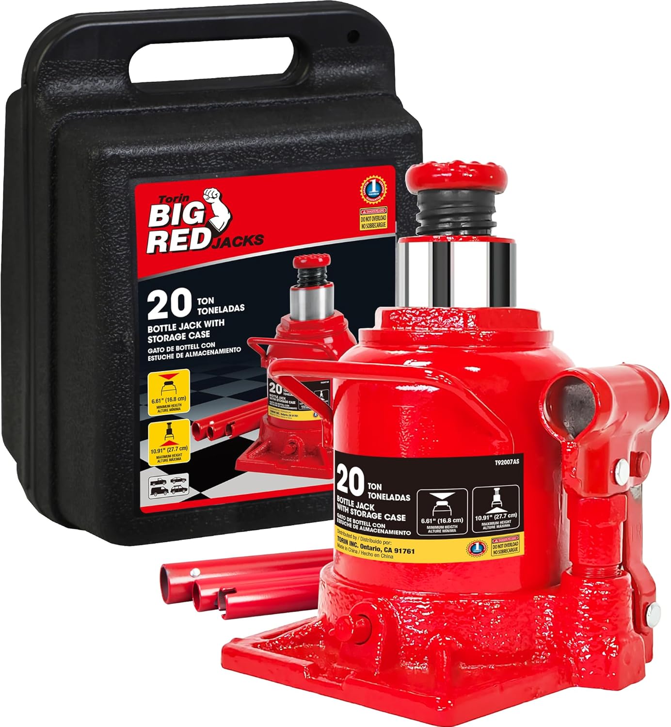 Big Red Hydraulic Bottle Jack 20 Ton Capacity with Carrying Case