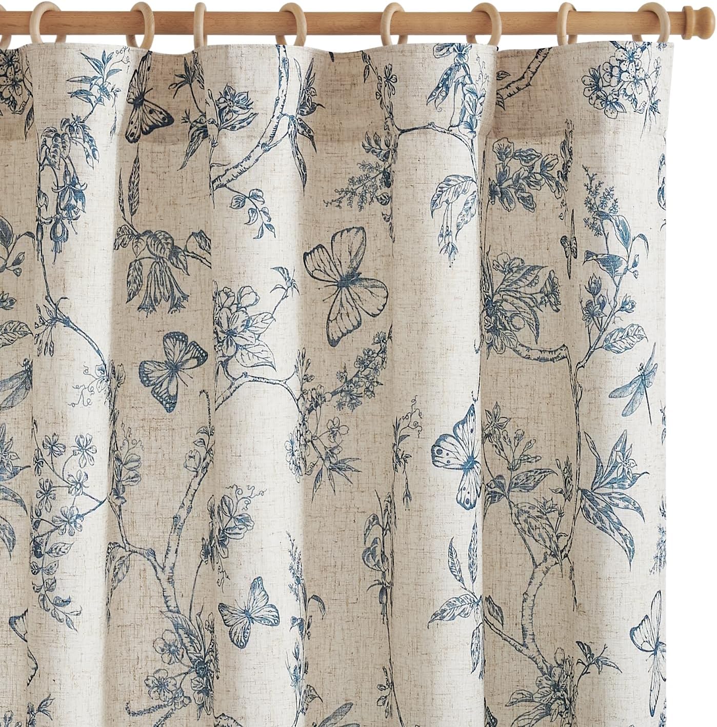 Floral Curtains for Living Room - Elegant Blue Flower Drapes