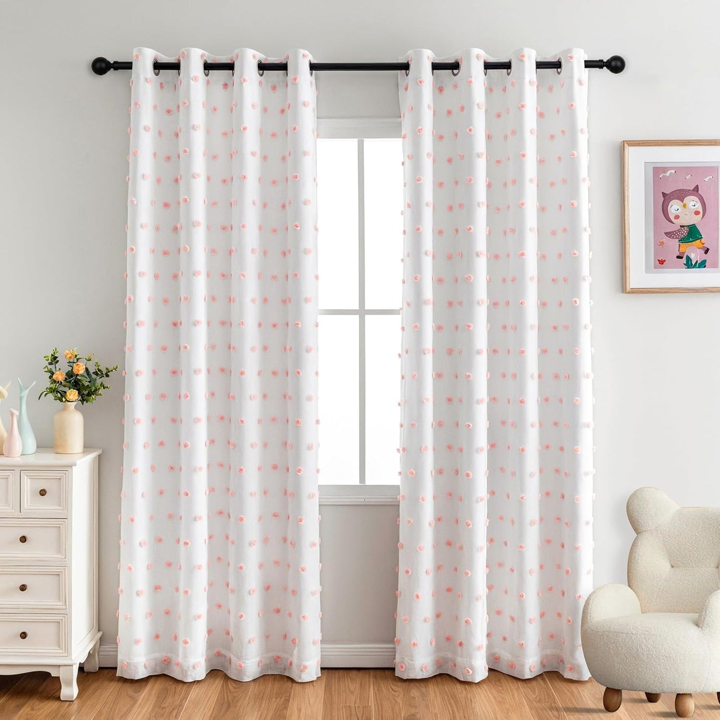 MYSKY HOME 100% Blackout Curtains for Nursery with Pom Poms