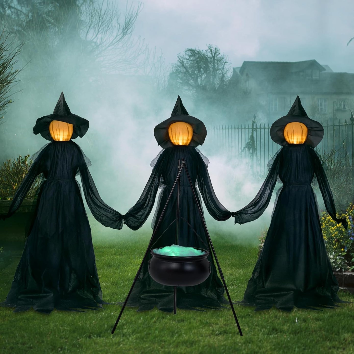 5 FT Halloween Witch Decorations Set of 3 Light Up Witches