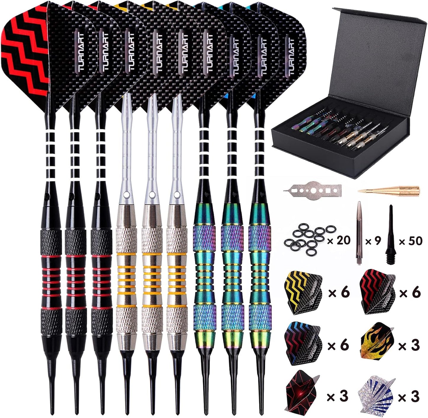 Turnart Darts Plastic Tip Set - Professional 9 Pcs Soft Tip Darts