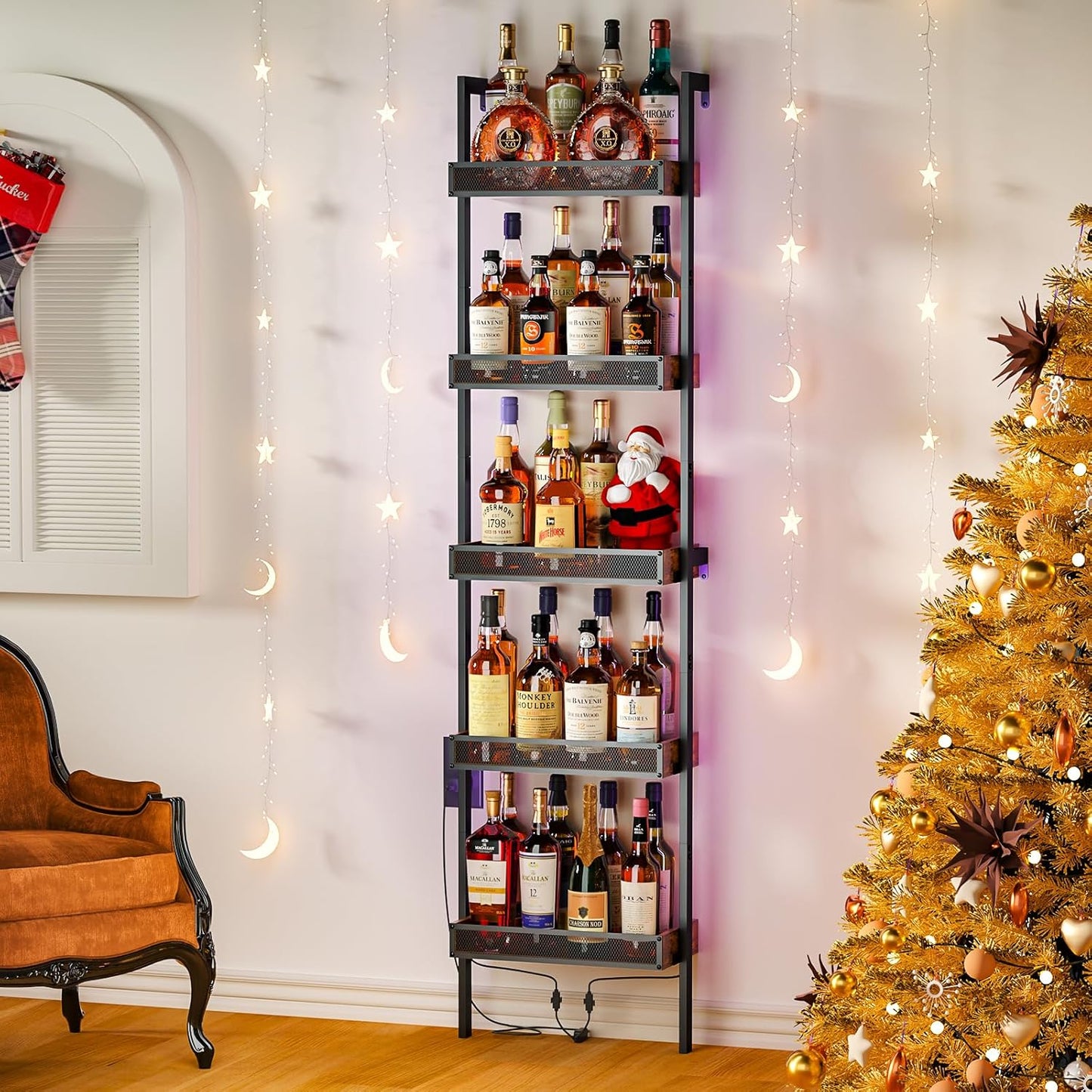 Stylish Wine Rack with LED Lights for 50 Bottles Storage
