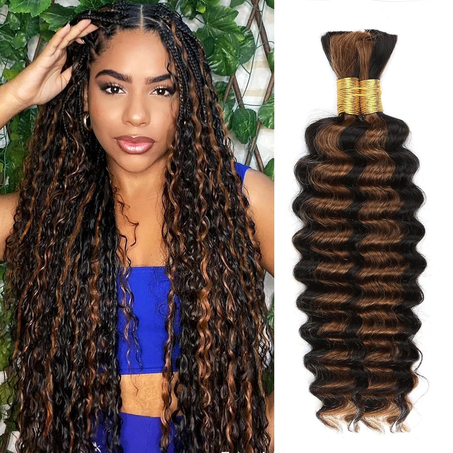 1B/30 Highlight Bronze Human Braiding Hair for Boho Styles