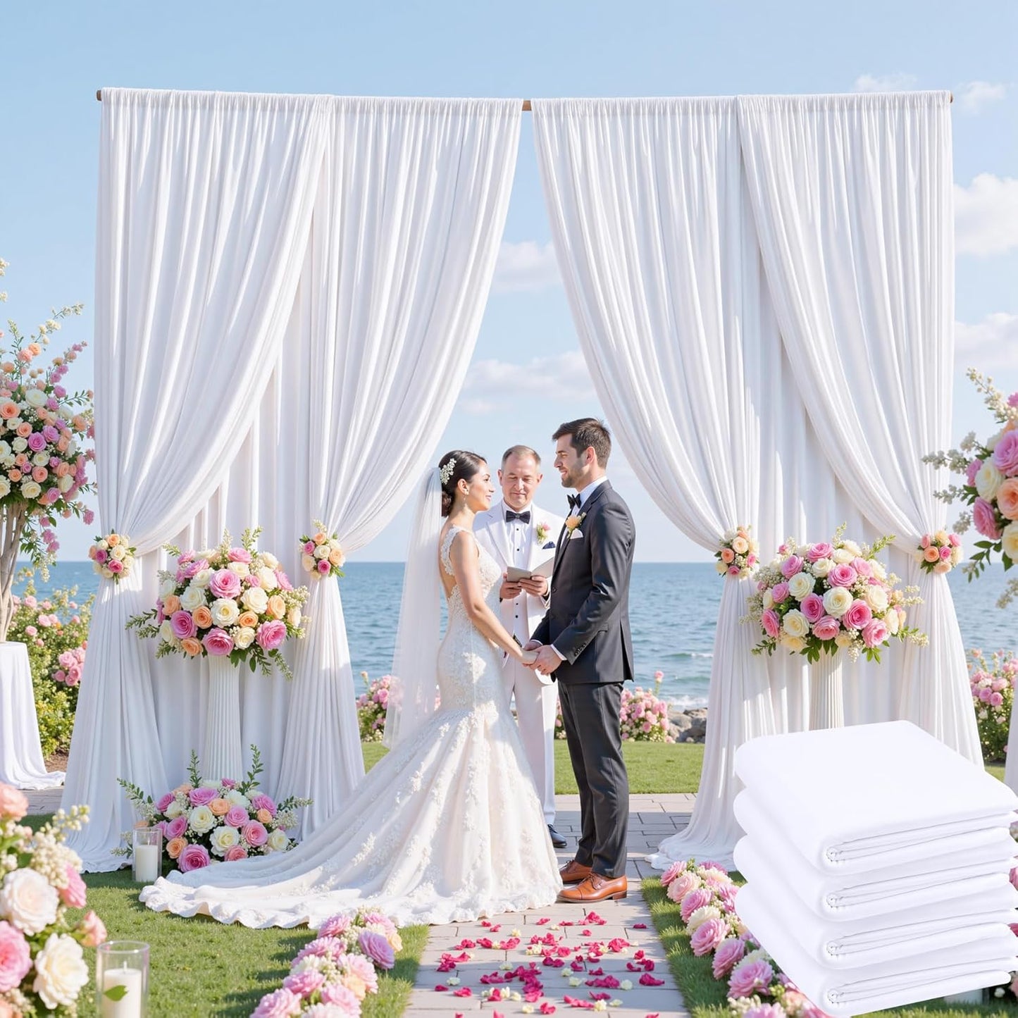20ftx12ft Wrinkle Free White Backdrop Curtains for Events
