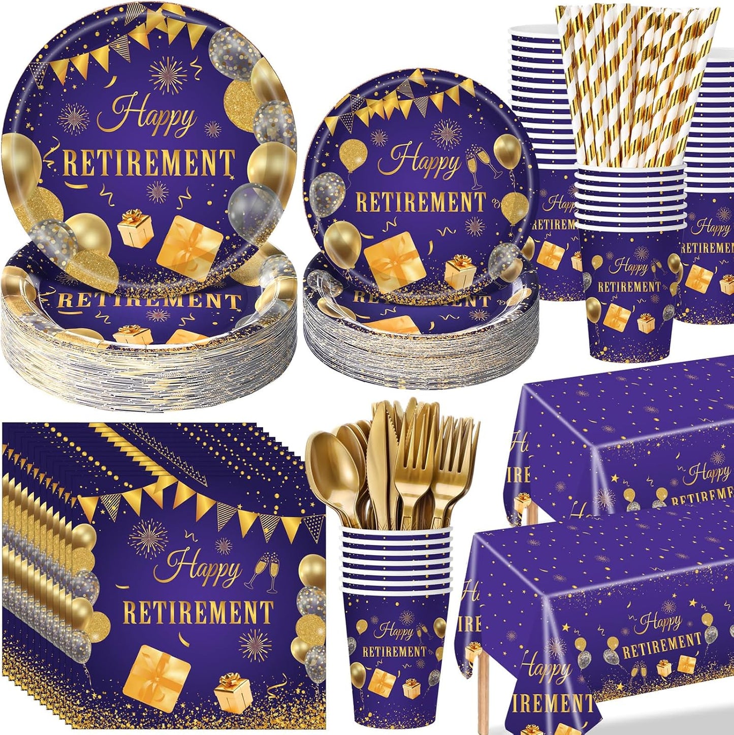 452 Pcs Purple and Gold Retirement Party Decorations Set