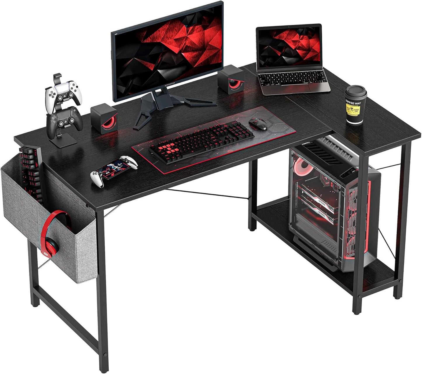 CubiCubi L Shaped Desk with Reversible Storage for Home Office
