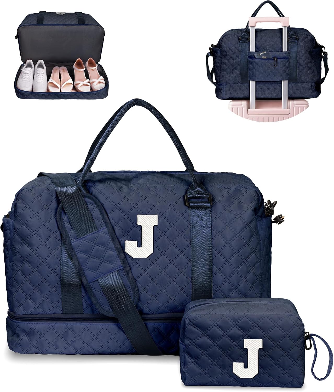 Personalized Initial Duffle Bag with Shoe Compartment for Girls