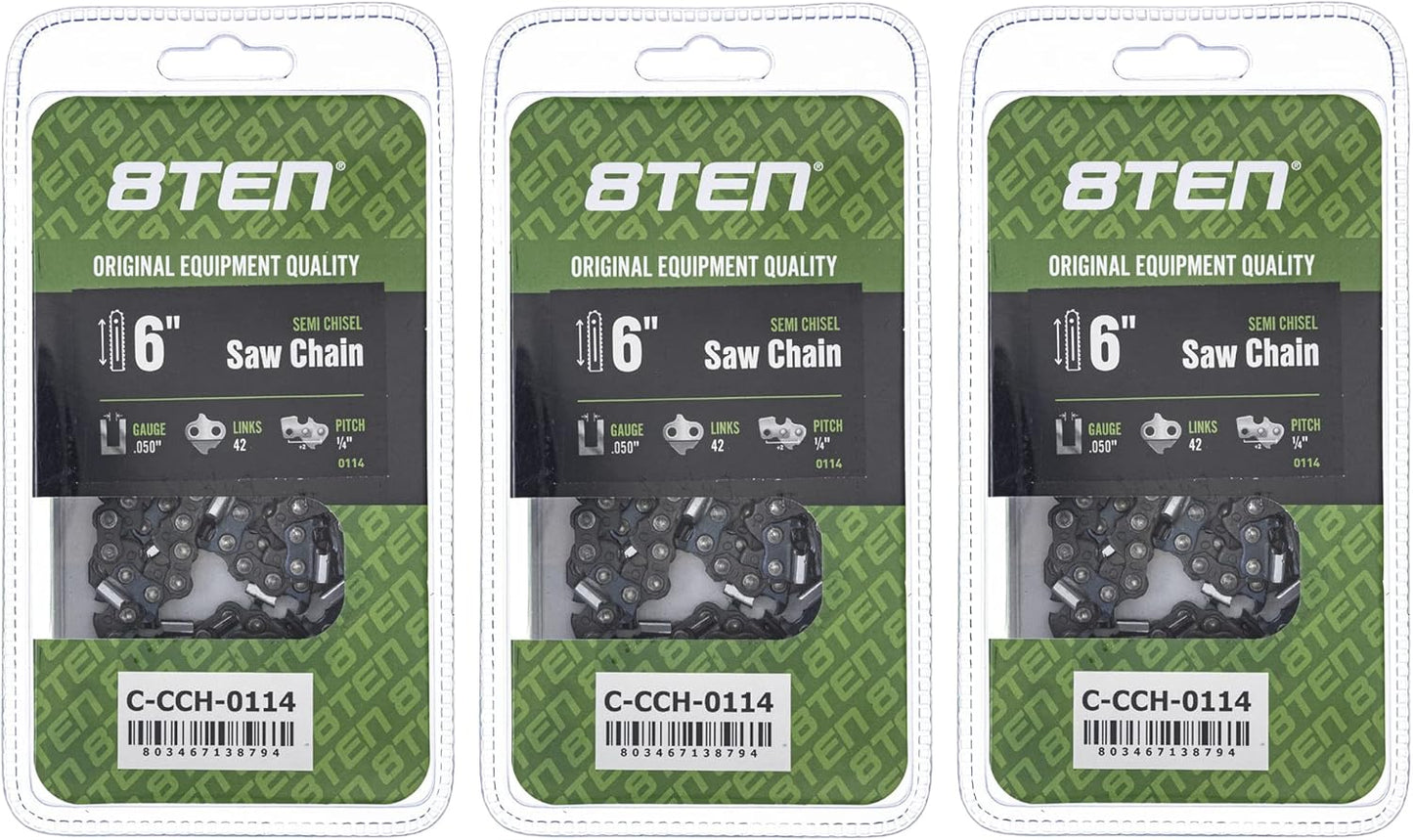 8TEN Semi Chisel Chainsaw Chain 6 Inch for Worx and Black & Decker