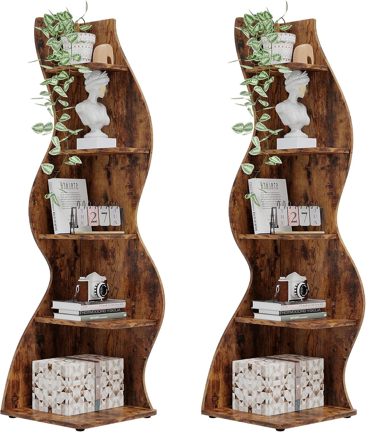 Tribesigns Corner Shelf - Rustic 5-Tier Wall Bookshelf for Home