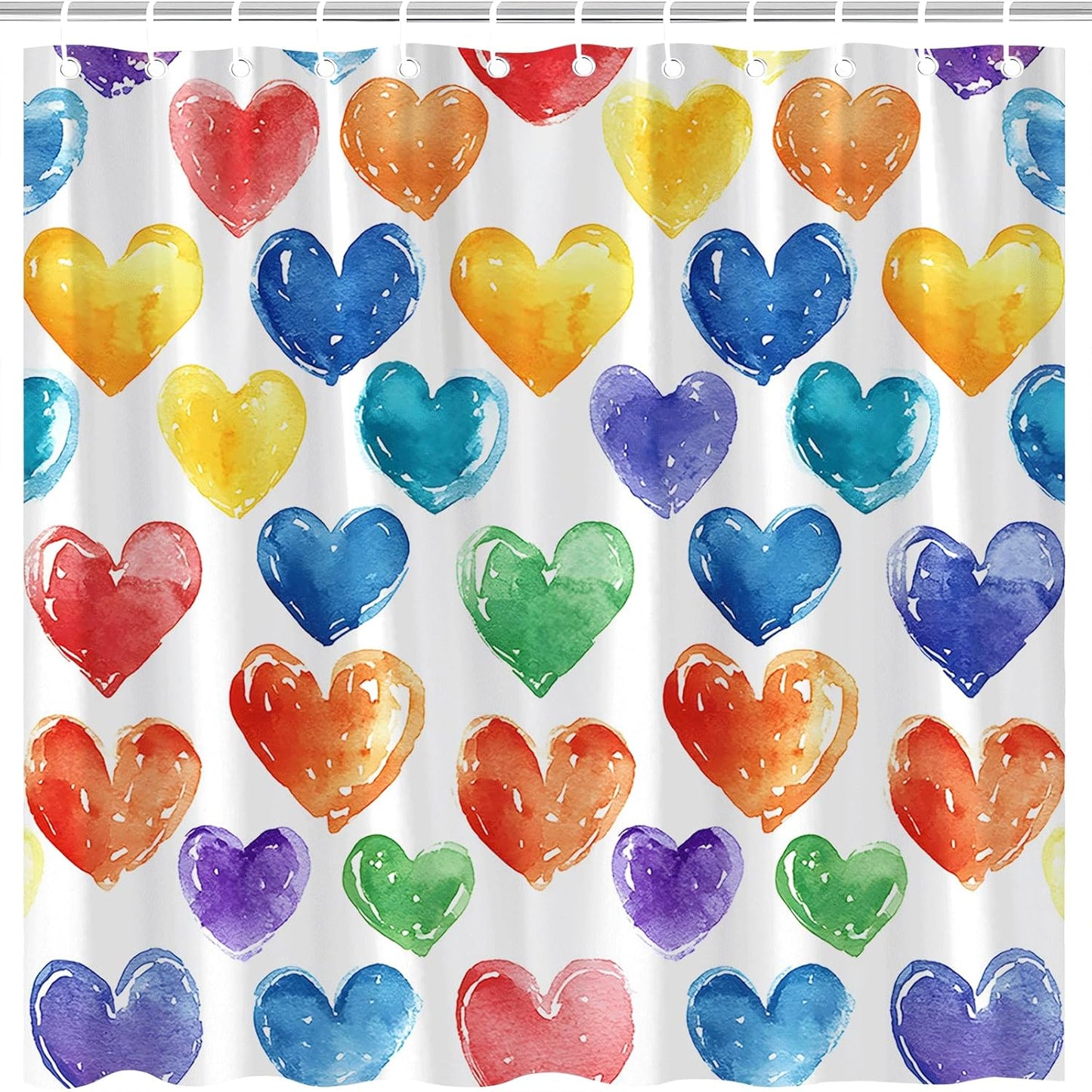 Rainbow Heart Shower Curtain - Groovy Bathroom Decor