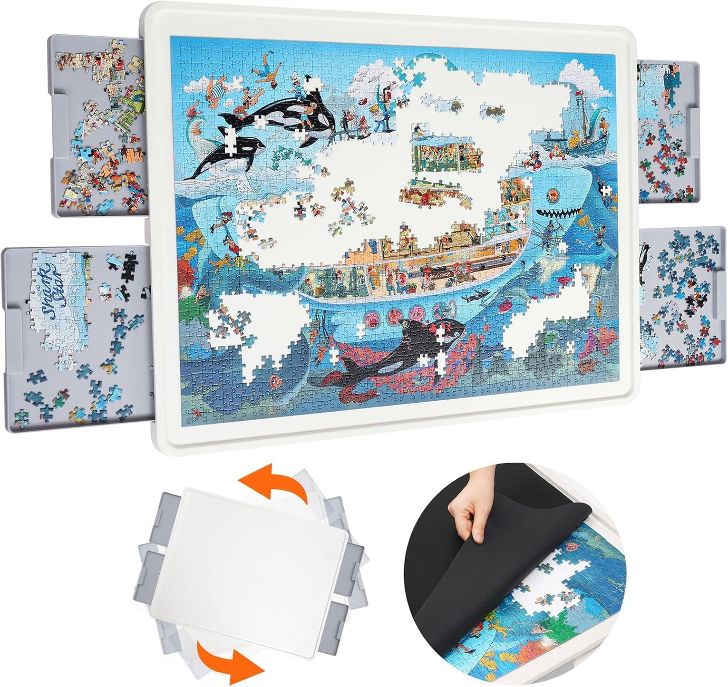 1500 Pieces Rotating Plastic Puzzle Board with Drawers and Cover