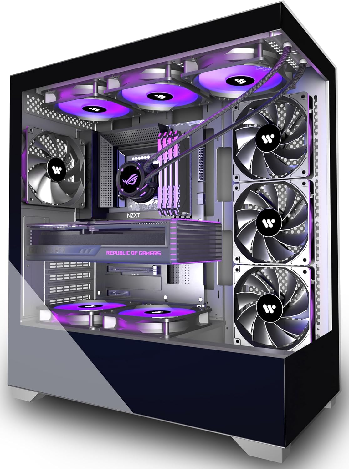 KEDIERS PC Case ATX with 4 Fans and Dual Tempered Glass Design