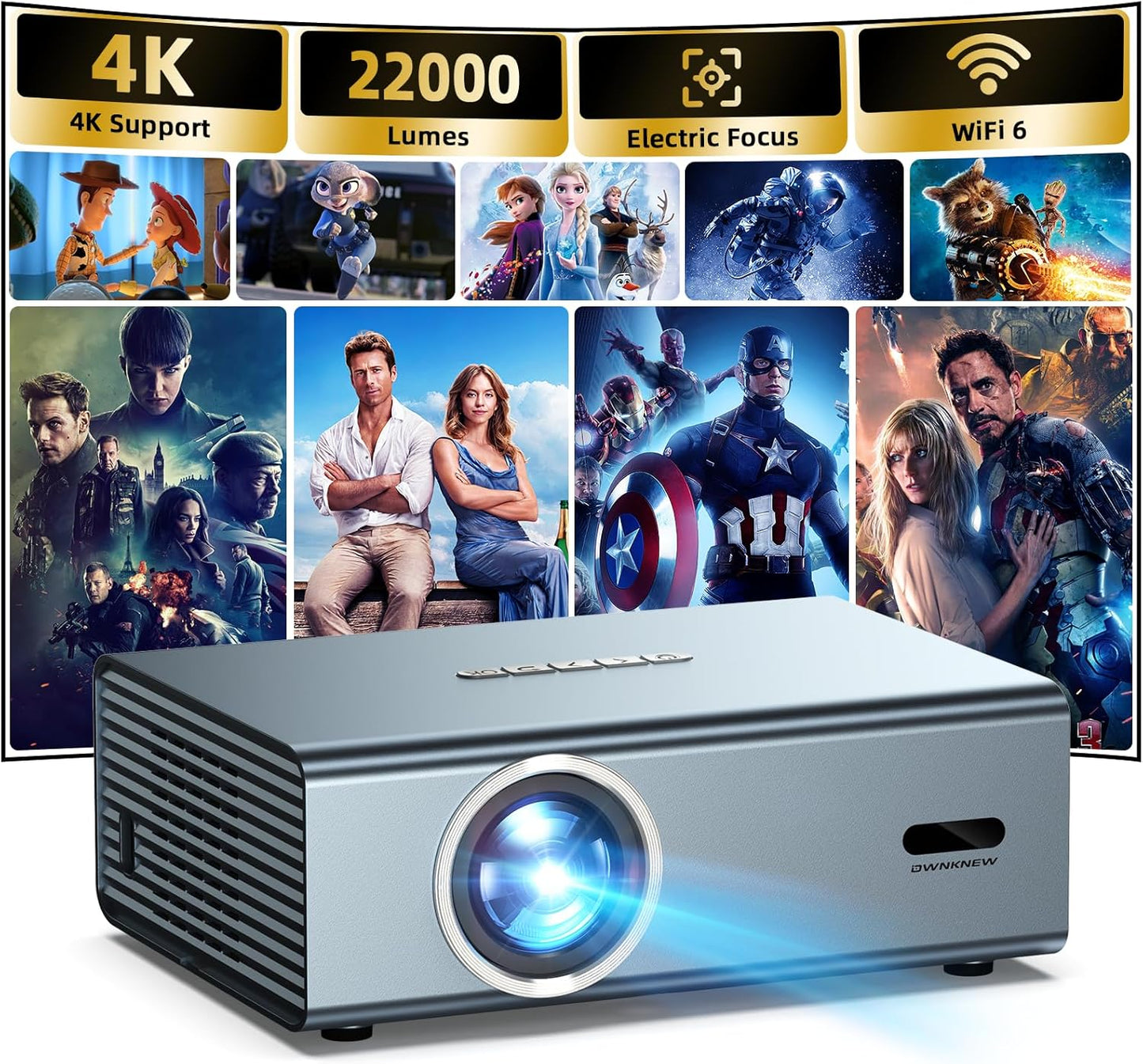 OWNKNEW HD Outdoor Proyector - 4K Support, WiFi6, Bluetooth 5.3