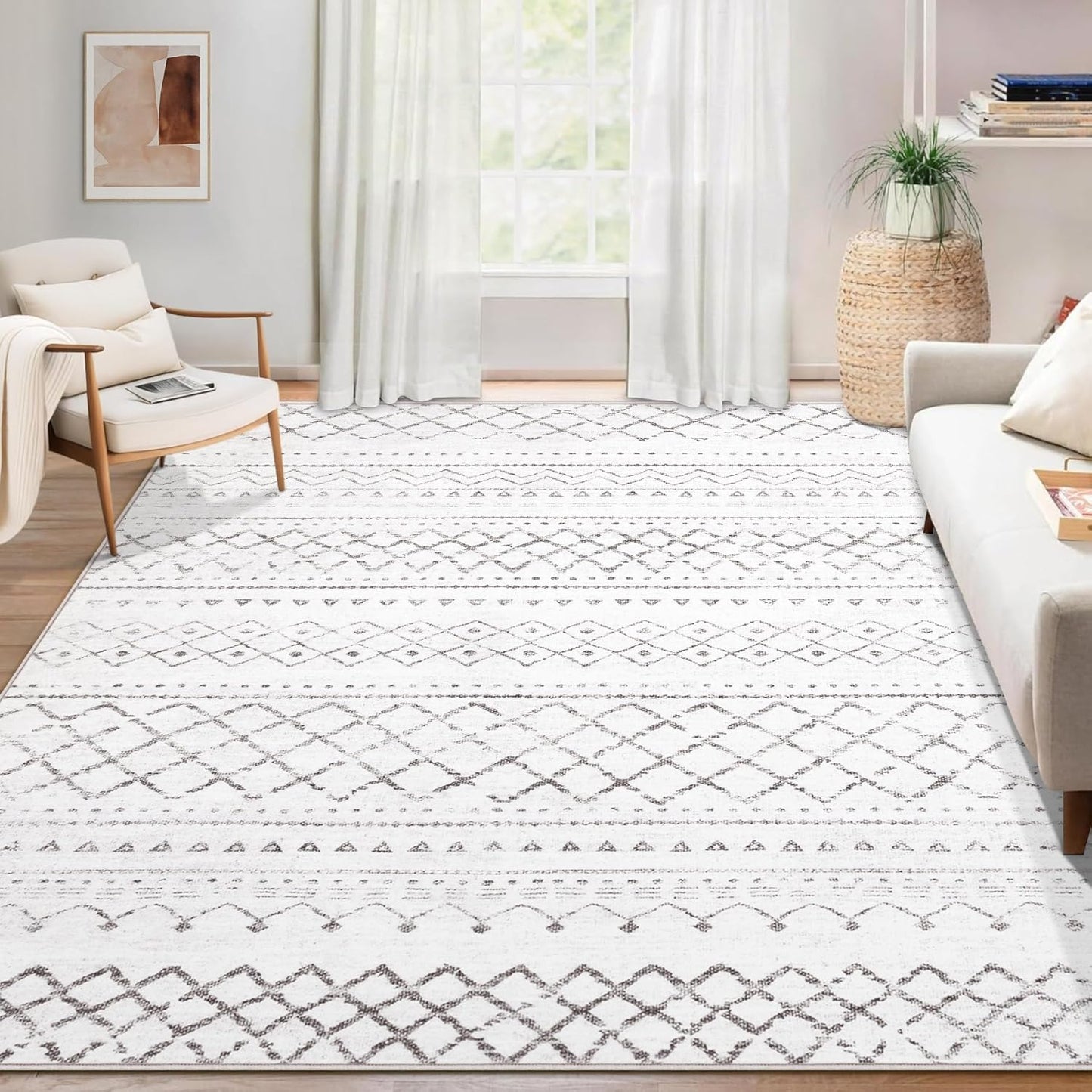 Large Washable Boho Moroccan Area Rug for Living Room 6x9