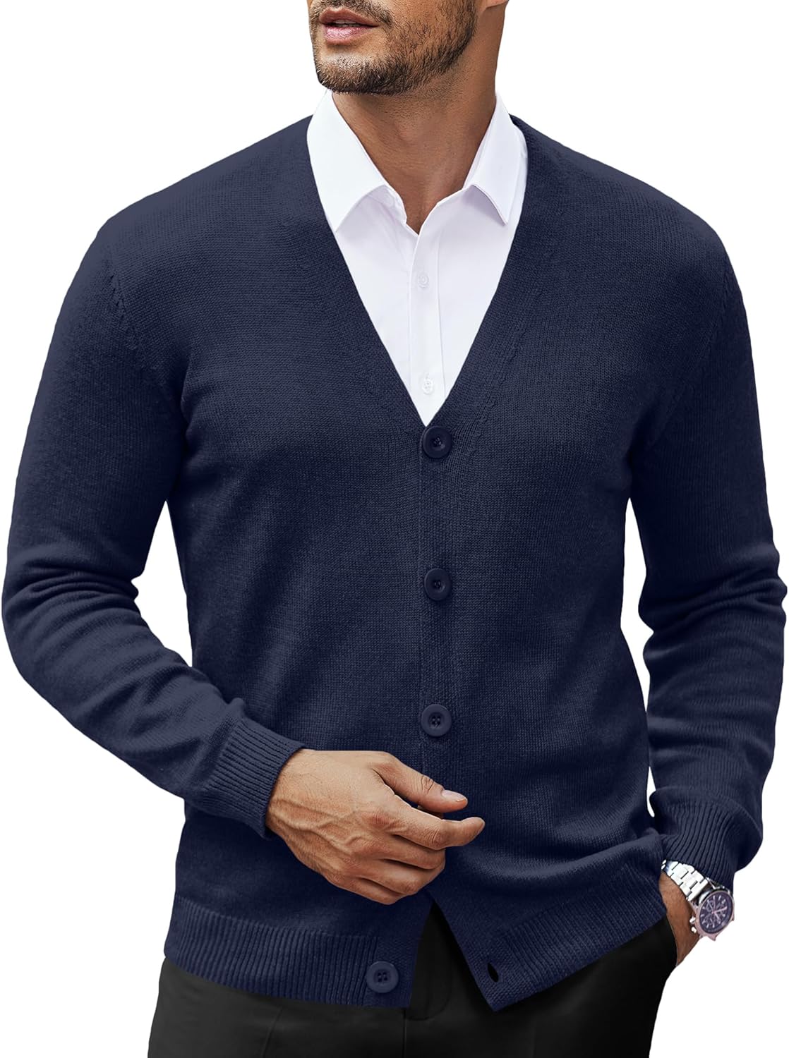 COOFANDY Men's V Neck Cardigan Sweater for Stylish Casual Wear