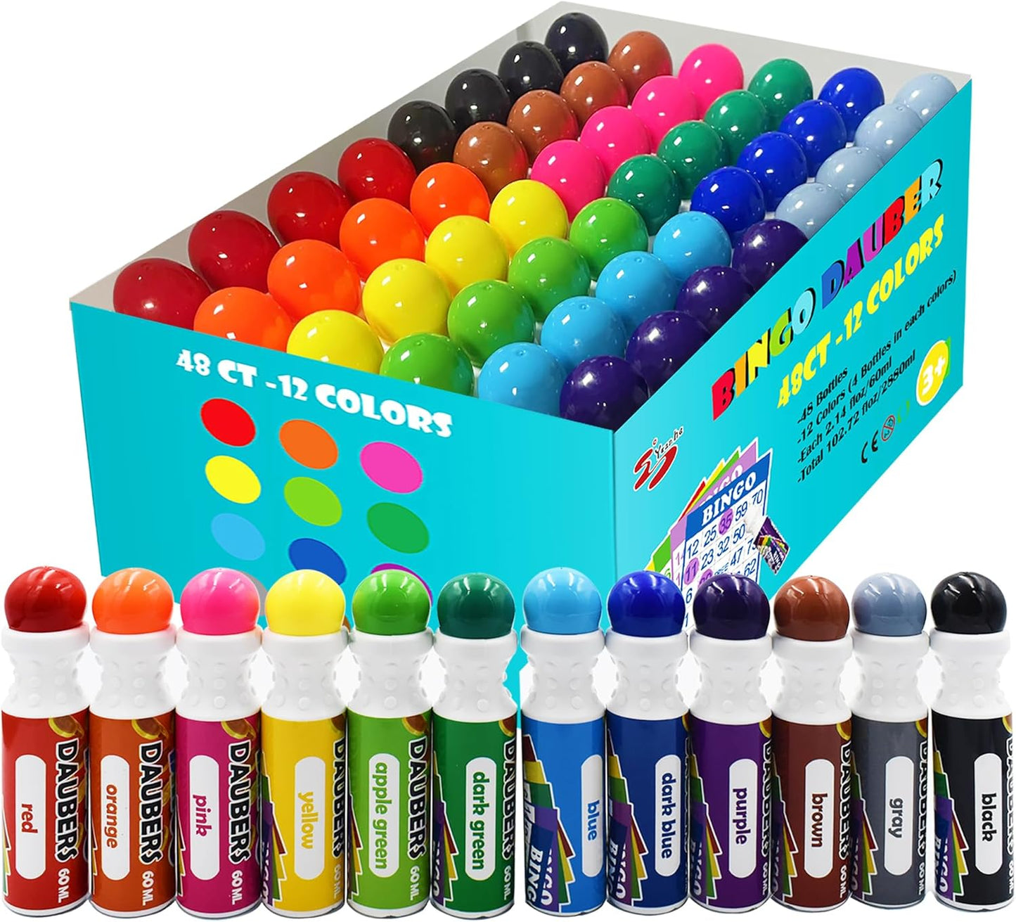 Yuanhe Bingo Daubers Dot Markers - 48 Pack Mixed Colors Set