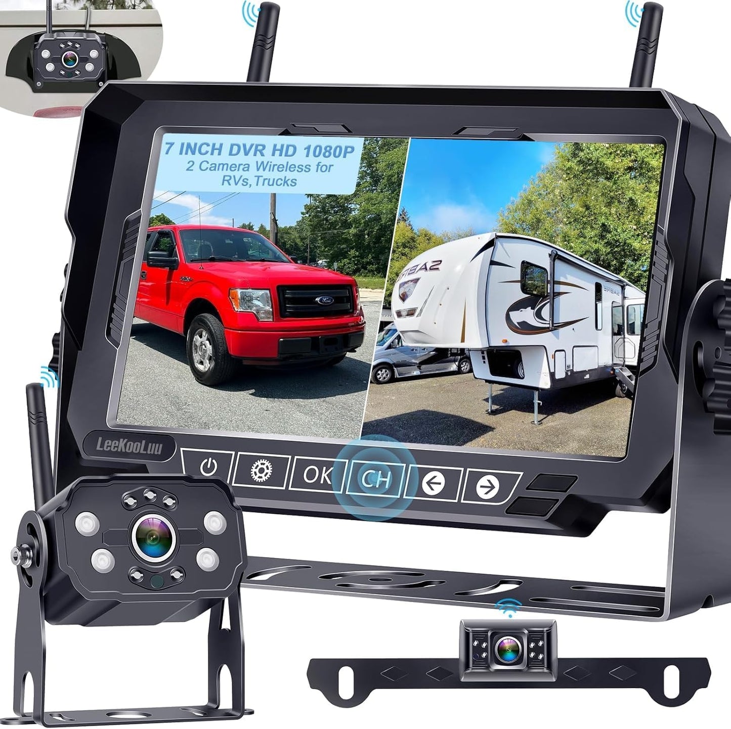 Dual RV Backup Cameras Wireless with 1080P HD Touch Monitor