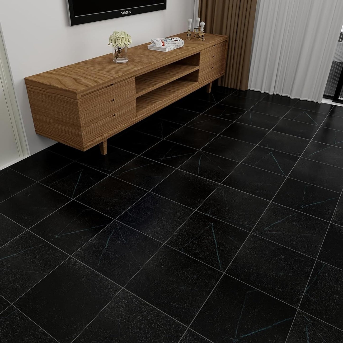 Black Peel and Stick Vinyl Floor Tiles for Easy Home Upgrade