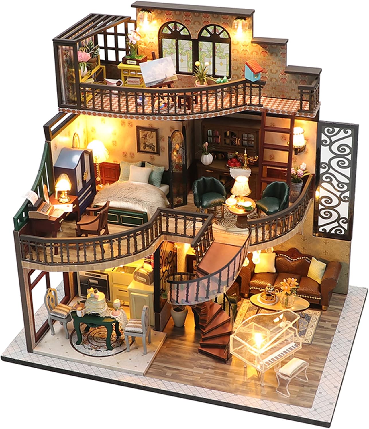 Lannso DIY Dollhouse Miniature Kit with Music Box and Cover