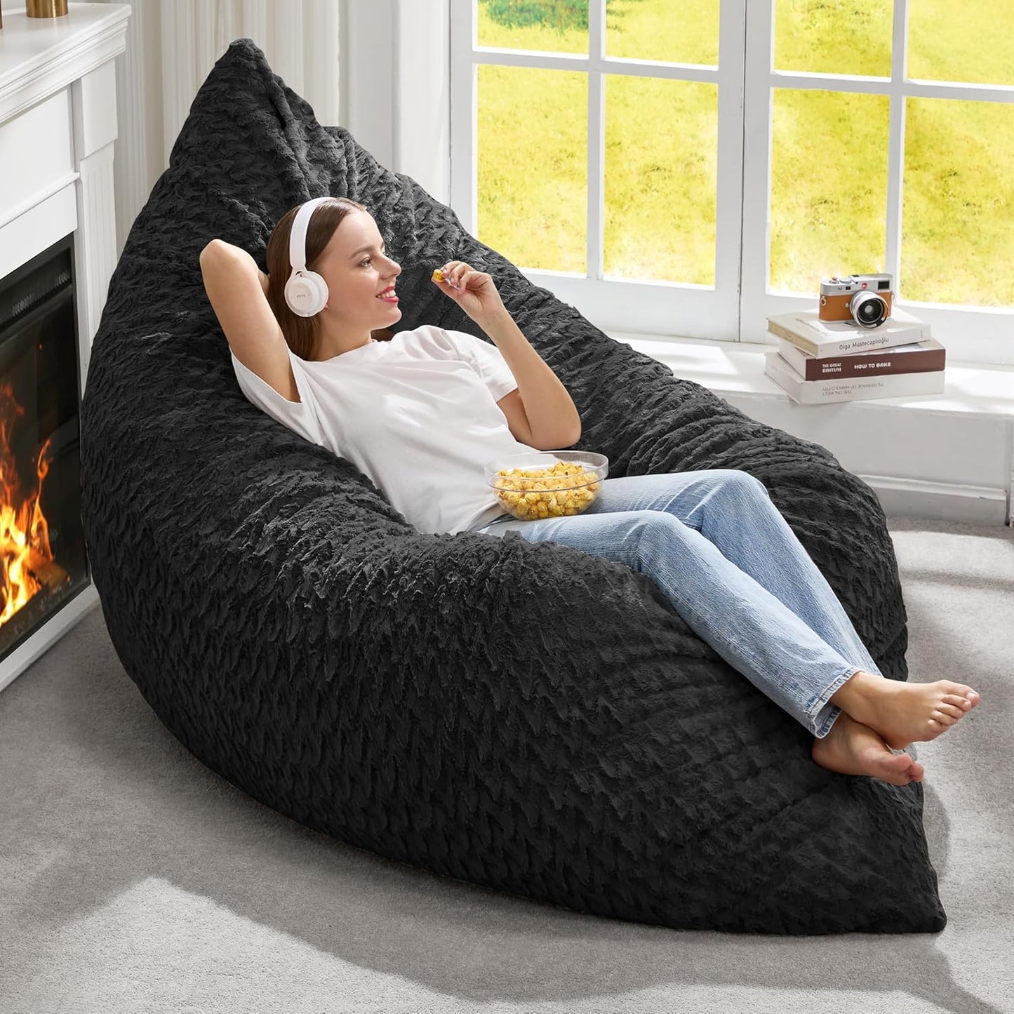 3 in 1 Giant Bean Bag Chair for Adults with Plush Fur Cover