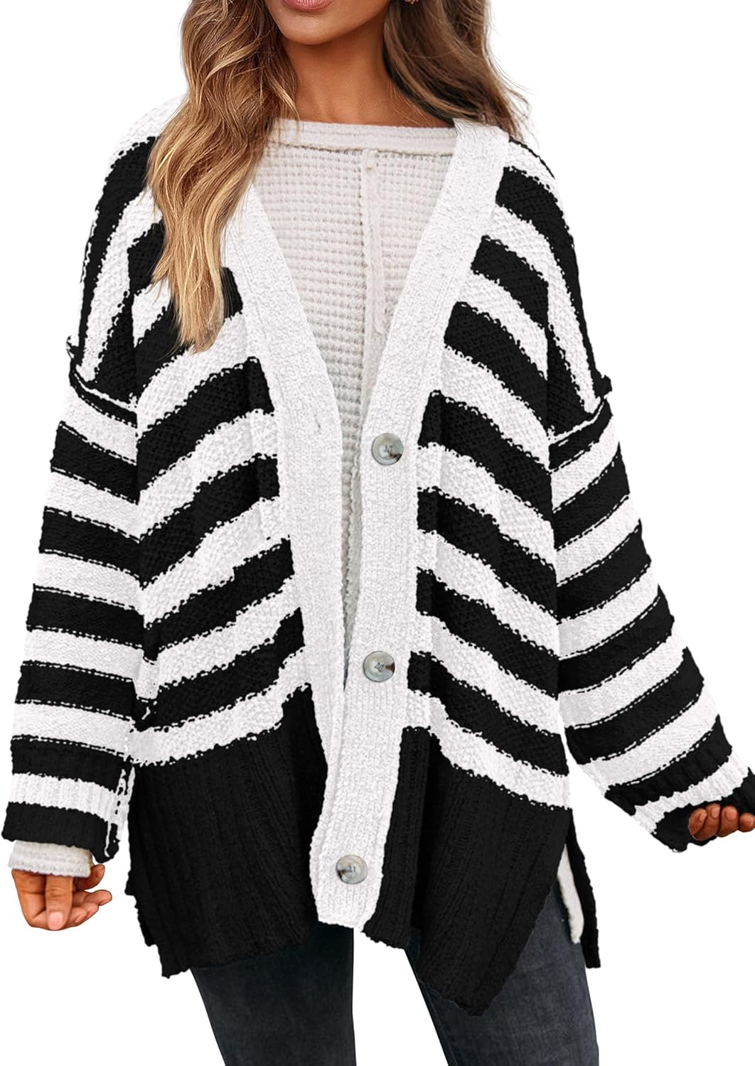 PRETTYGARDEN Women's Winter Striped Cardigan for Chic Style