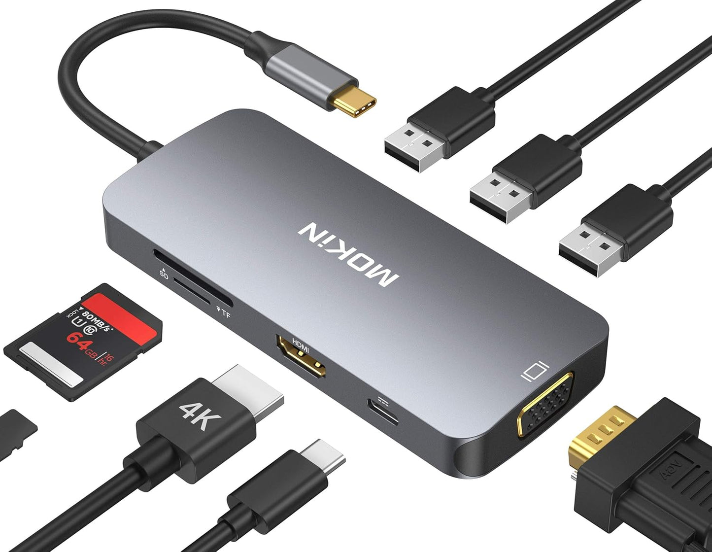 USB C Hub Multiport Adapter for MacBook Pro with HDMI and VGA