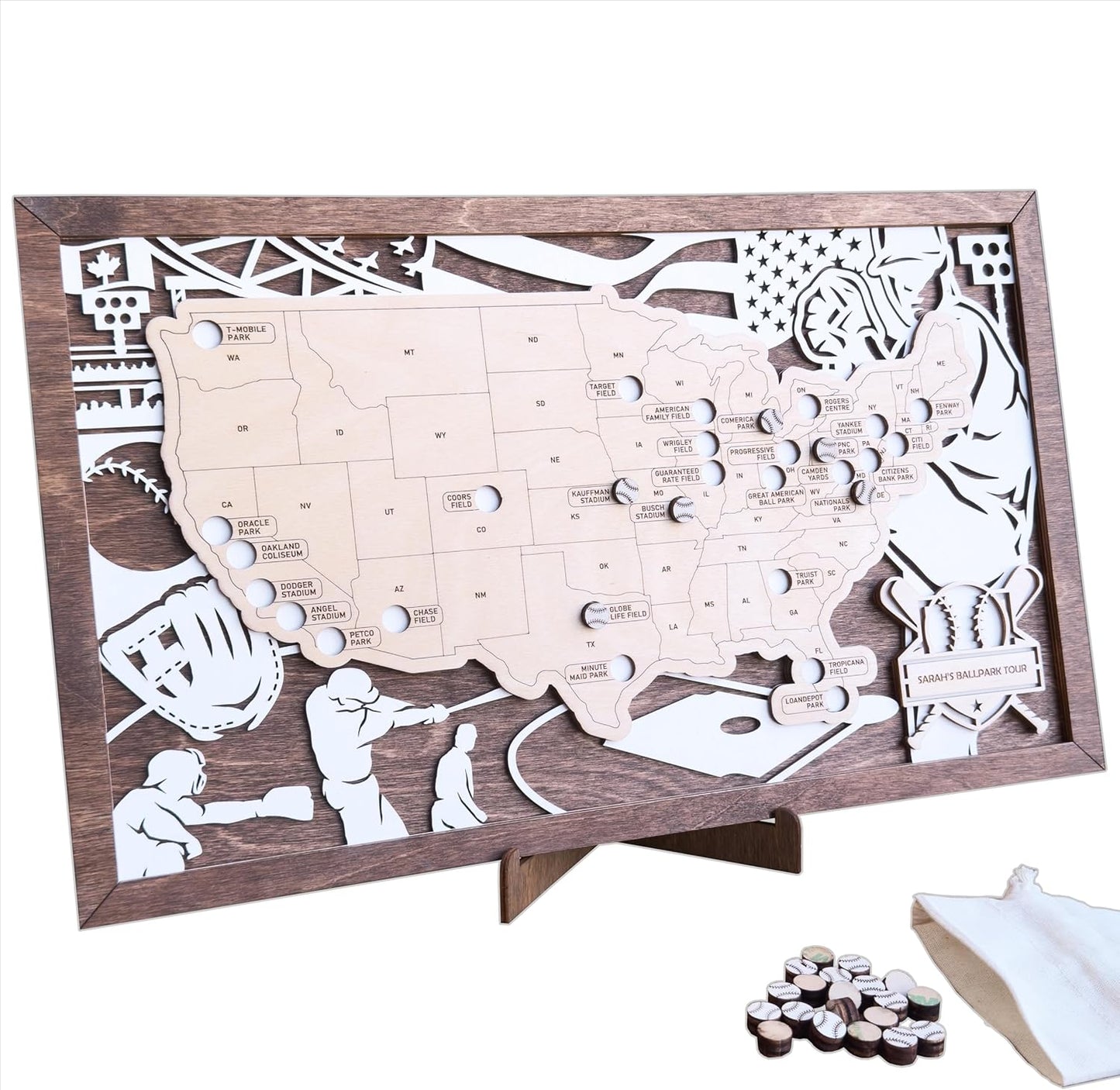 Custom Baseball Stadium Travel Map Tracker by Generic