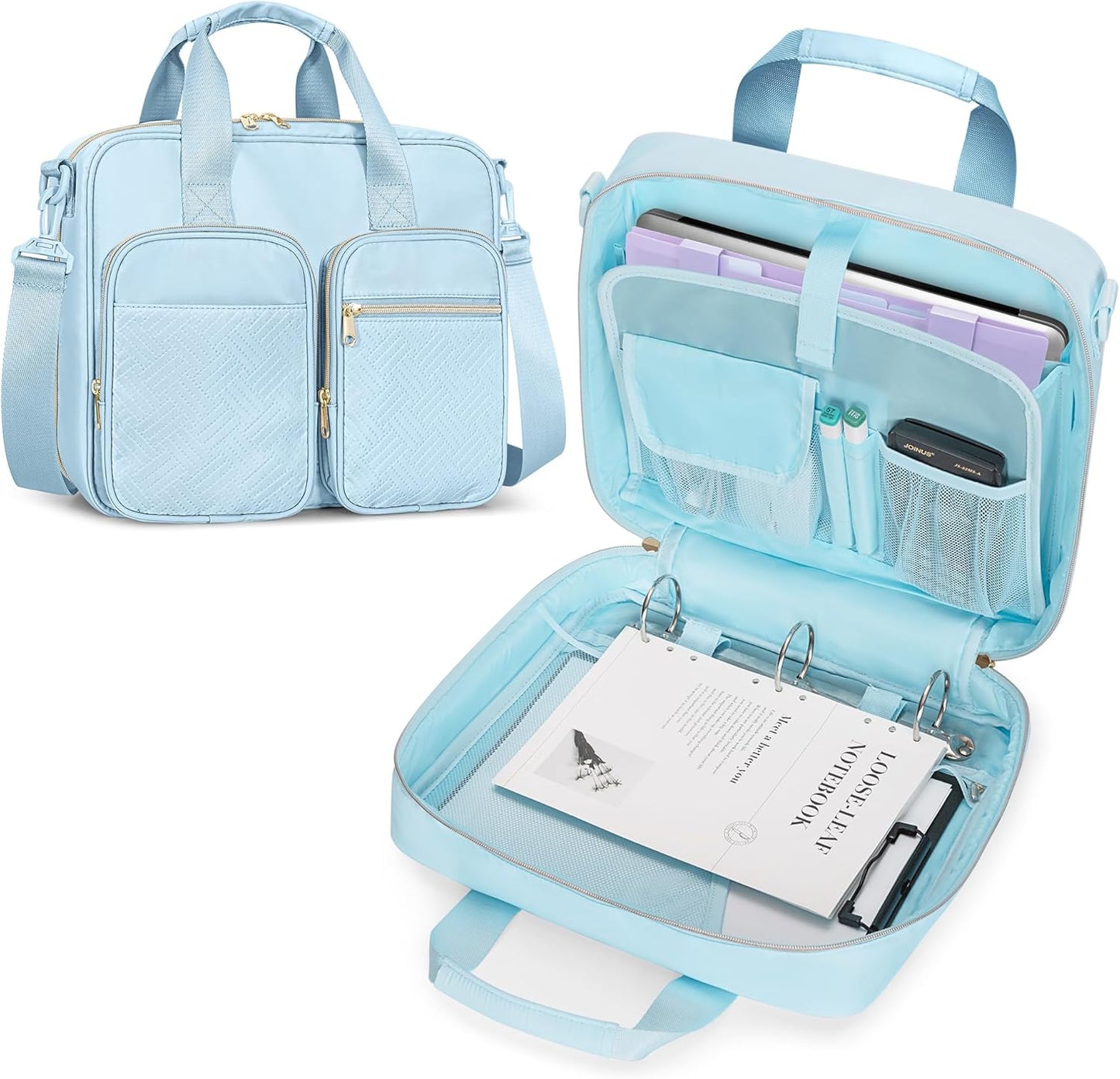 3 Ring Zipper Binder Organizer Bag for 13 Inch Laptop, Blue