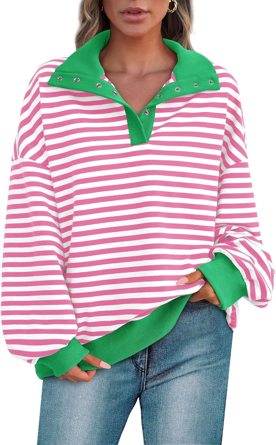 PRETTYGARDEN Oversized Striped Sweatshirt: Trendy & Cozy