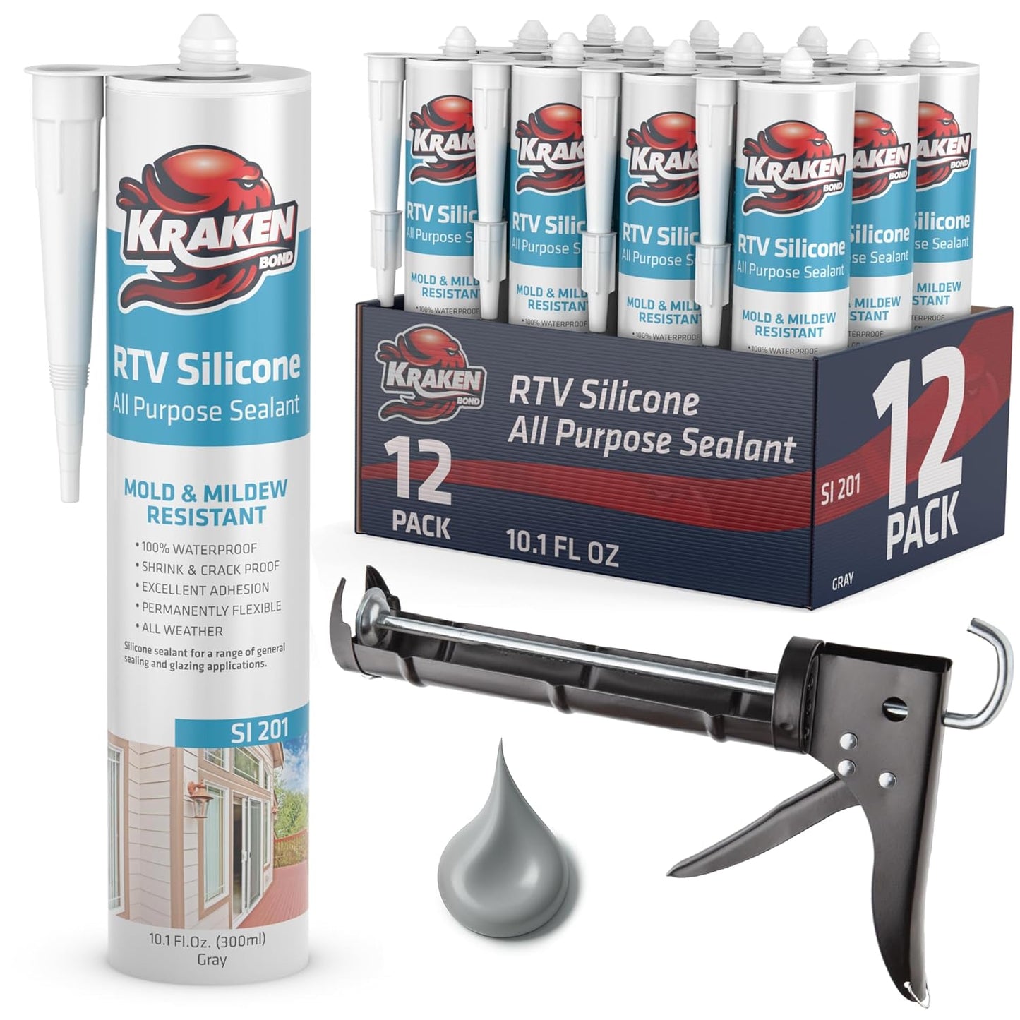 Kraken Bond Gray Silicone Sealant Waterproof for All Uses
