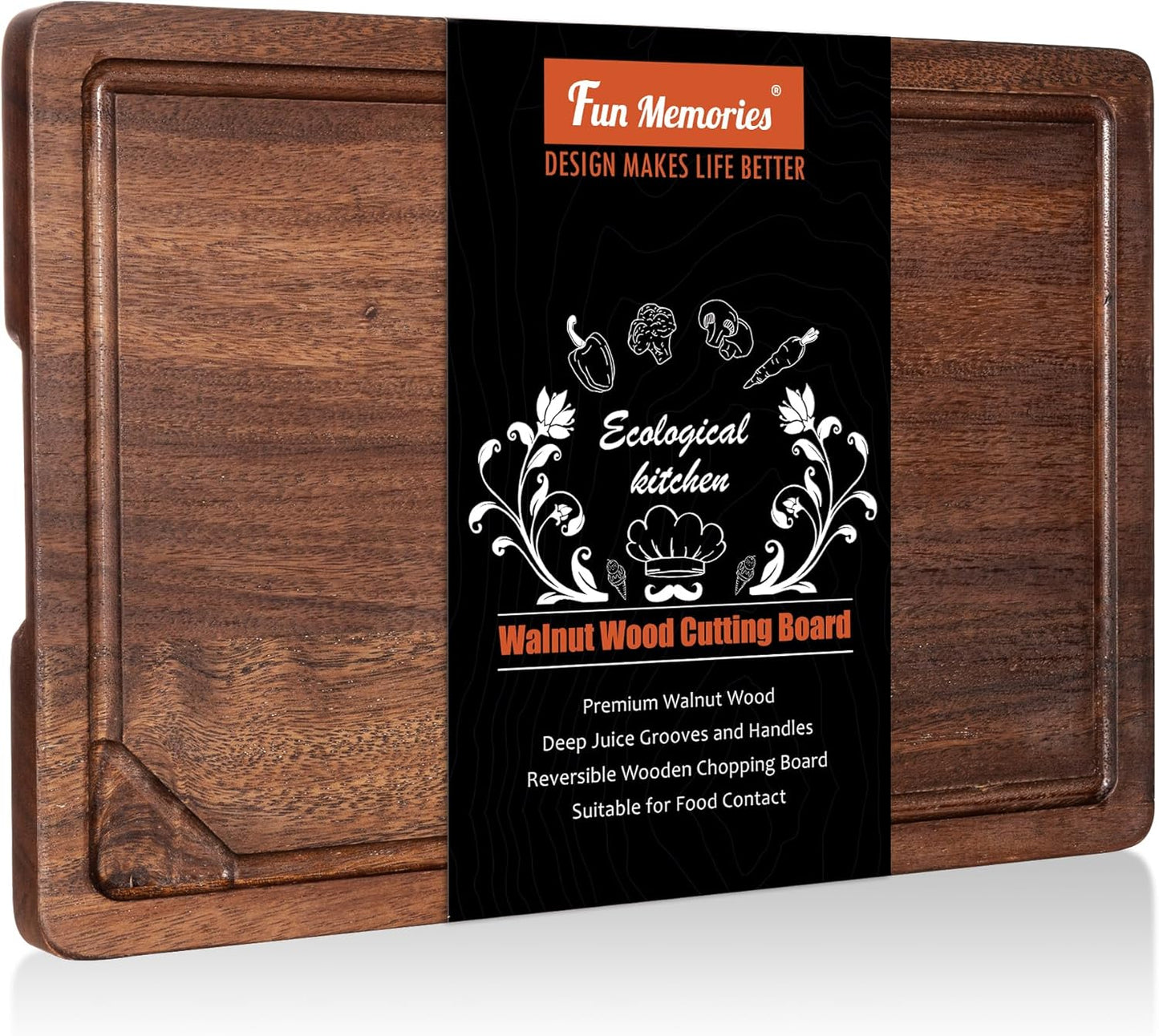 Fun Memories Black Walnut Cutting Board with Juice Groove
